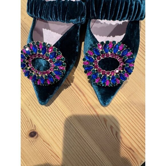 Pretty Ballerinas X FREE PEOPLE Avey Embellished Flats Green Velvet Size 37 NEW - Picture 6 of 6